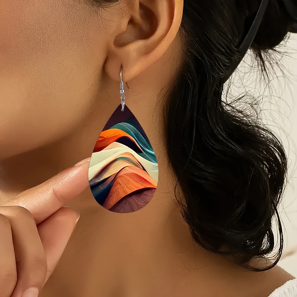 Women's Abstract Pattern Wooden Long Earrings, Gift